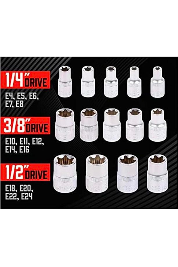 1/2''- 3/8''-1/4'' Torx Lokma Anahtar Seti 14 Parça - 4