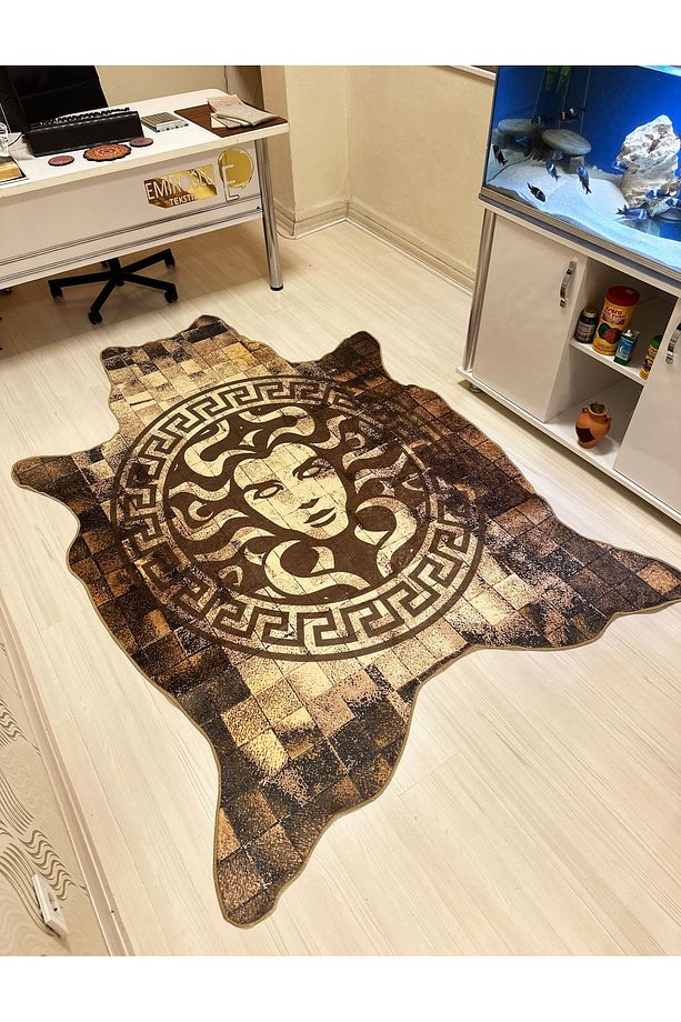 Medusa Motif Hayvan Post Görünümlü Süngerli , Kalın Yüzey Makinede Yıkanabilir Halı - DERİ TABAN - 1