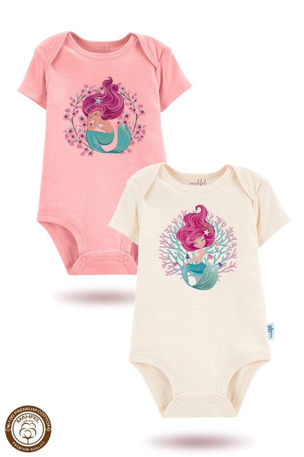 2-Piece 100% Cotton Organic Printed Snap Fastener Baby Bodysuit