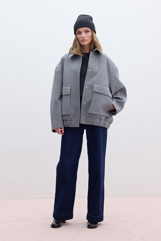 YÜNLÜ OVERSIZE BOMBER KABAN GRİ - 2