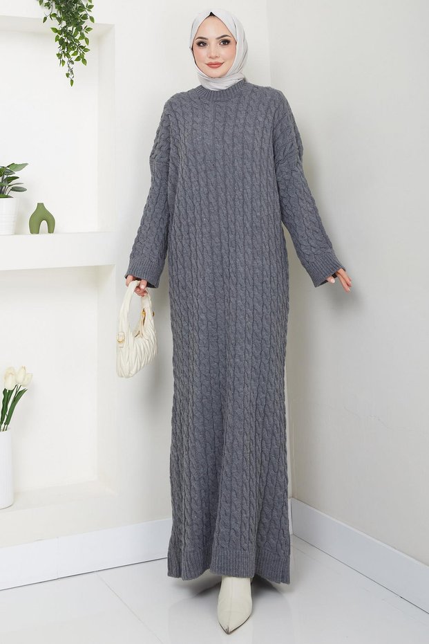 Knitted Patterned Knitwear Dress Smoked Hm2526