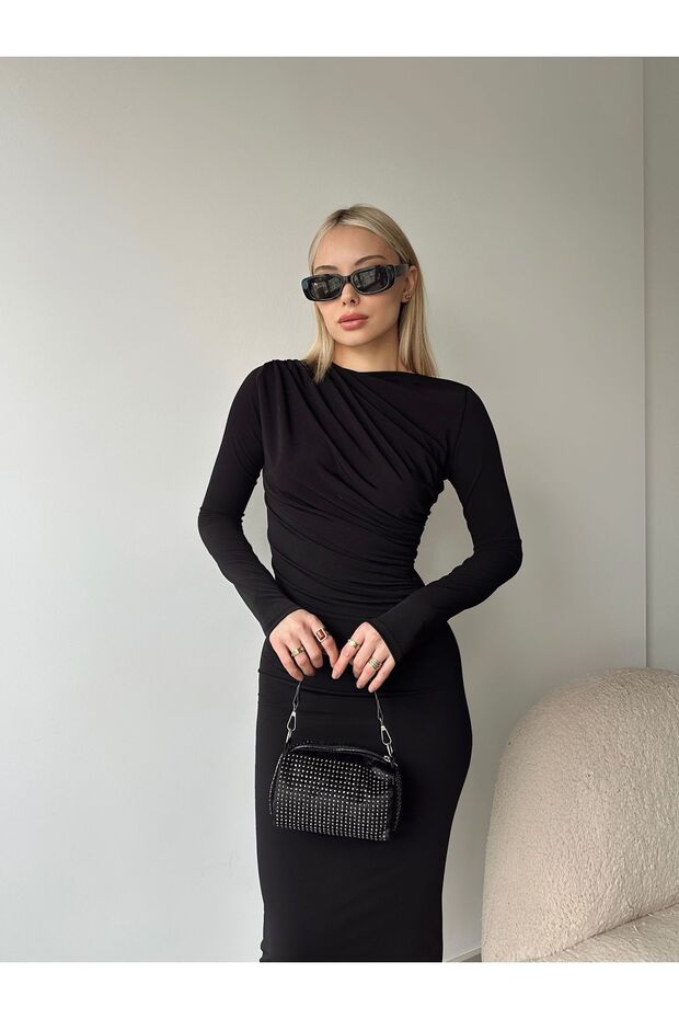 Rochie lungă cu guler în picioare - 4