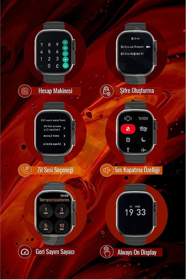 Watch 8 T20 Ultra 49 Mm 2.09 Inç Hesap Makinesi 4 Farklı Menü Ios Android Uyumlu Hediye Kordon - 7