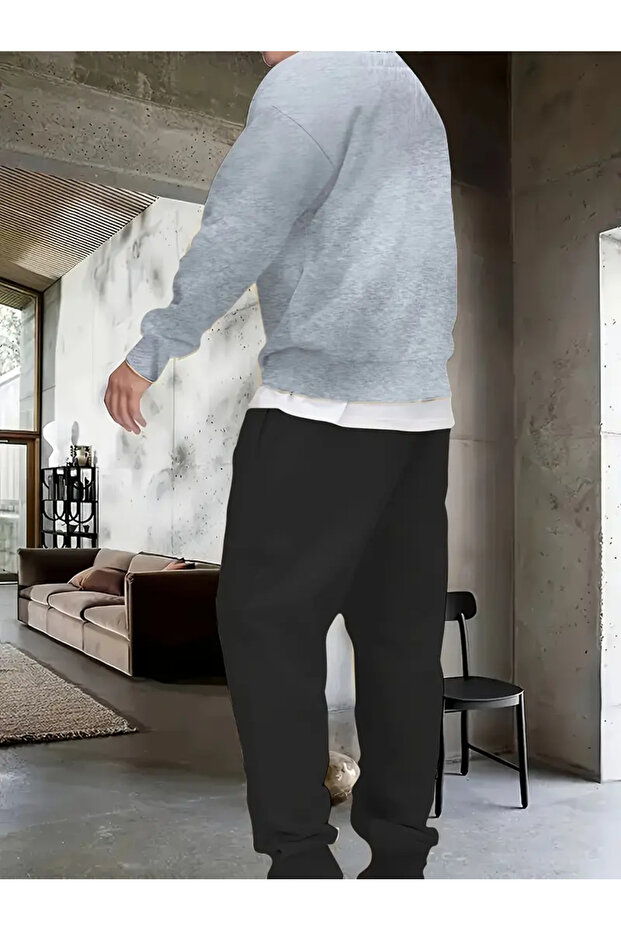 Patterned Men's Sweatshirt and Jogger Pants Set - 2