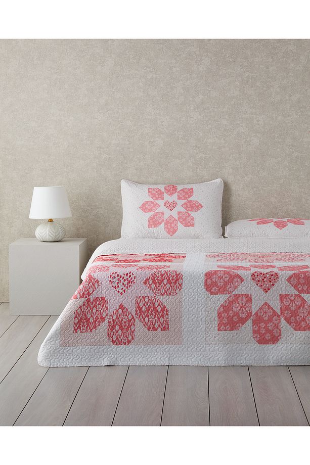 Lovely Heart Çift Taraflı Çok Amaçlı Tek Kişilik Yatak Örtüsü Takımı 160x220 cm Pembe - 1