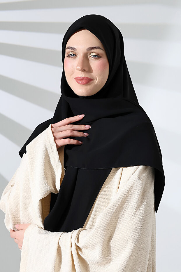 Large Size Black Crepe Scarf - 110X110