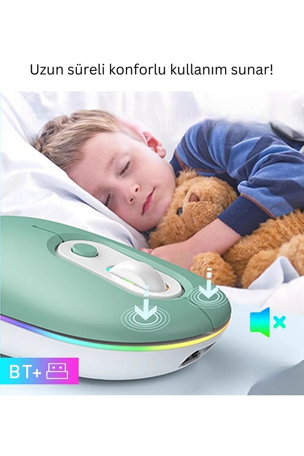 Kablosuz Mouse Bluetooth Wireless  Çift Mod'lu USB 2.4g Şarj Edilebilir 800/1200/1600dpi Rgb Fare - 5