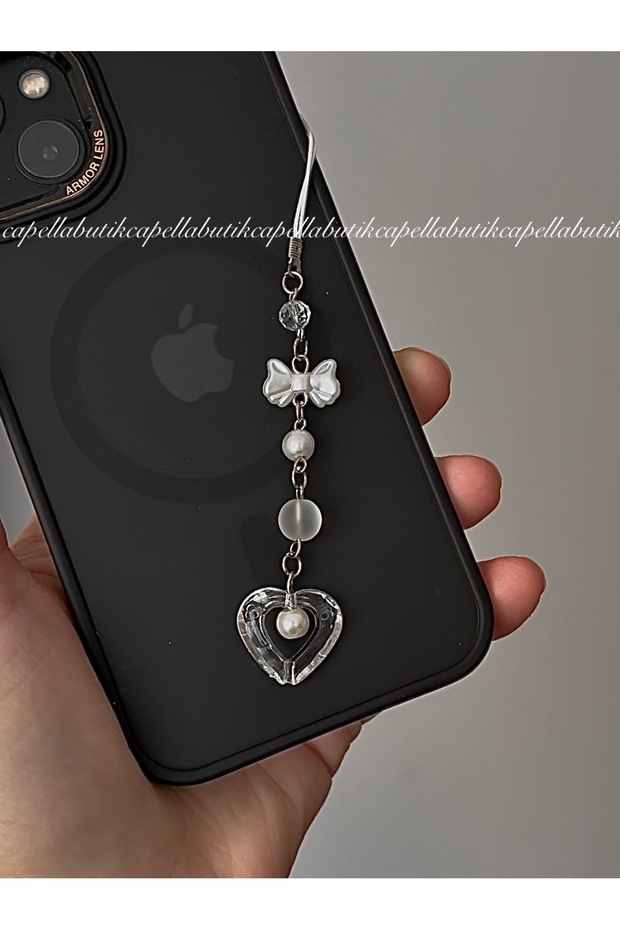 Coquette Heart Phone Charm with Pearls and Bow