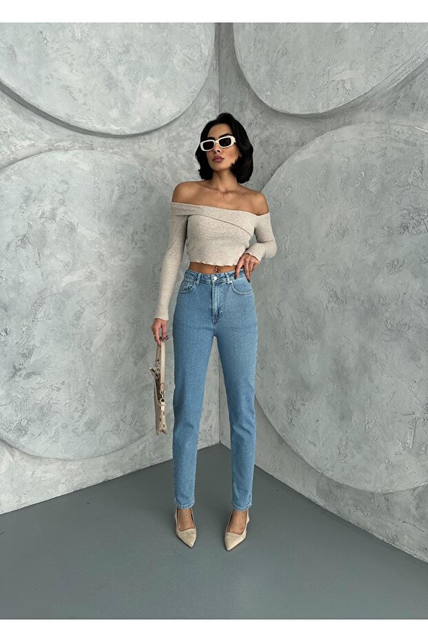 Ice Blue ZEO Basic Lycra Mom Jeans - 5