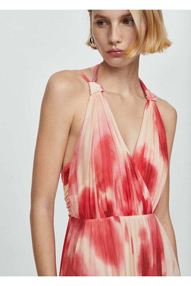 Desenli pilili elbise - 5