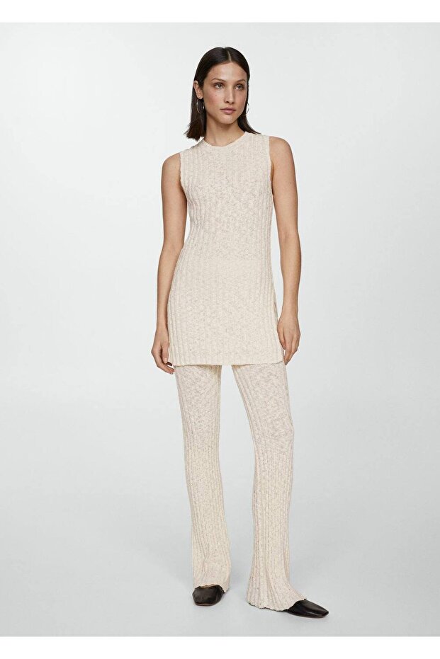 Delikli ribana triko bluz - 2