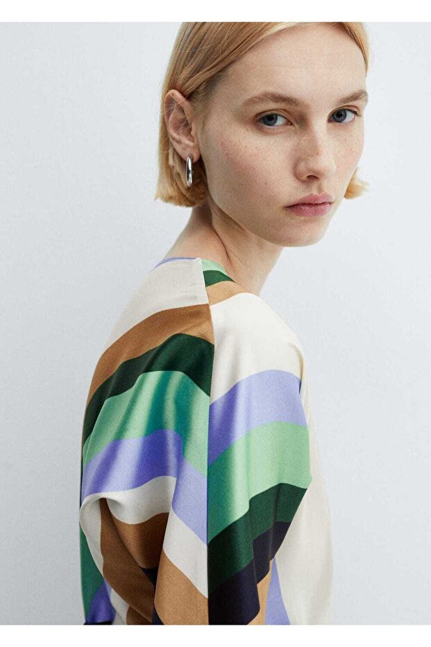 Çizgili Saten Elbise - 7