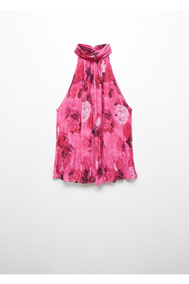 Halter yakalı desenli bluz - 3