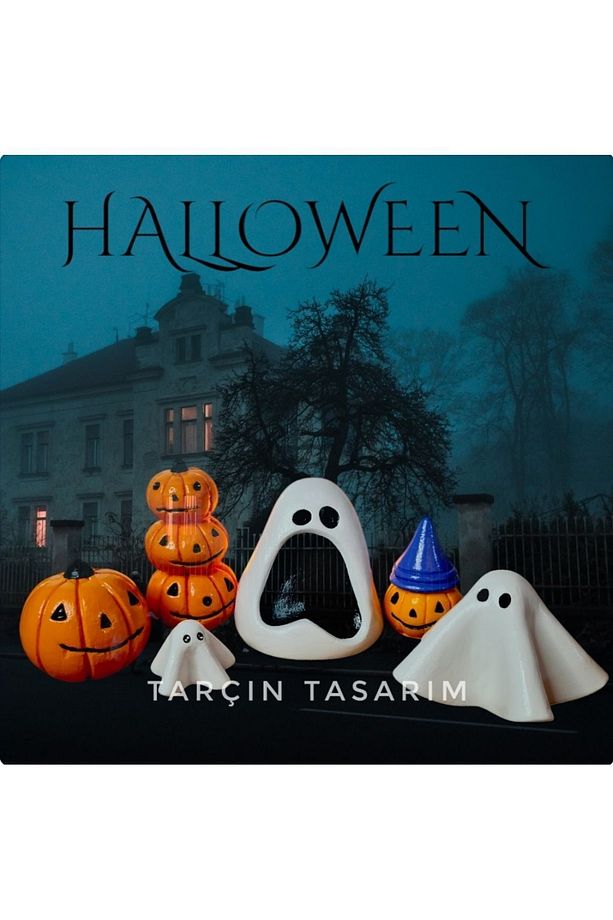Balkabağı Dekor ,Halloween,3 Adet Halloween Hayalet ve 3 Adet Balkabağı Biblo/Kabak Dekor - 2