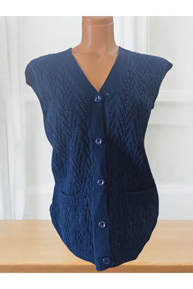 Houndstooth Knitted Dowry Jacket with Pockets for Daily Wear - Mother's Vest