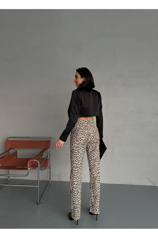LEOPAR DESENLİ STRAIGHT BORU PAÇA LİKRALI PANTOLON - 6