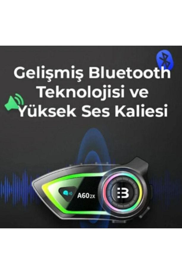 A60-2x Motosiklet Kask Bluetooth Interkom Intercom Kulaklık Mikrofon Rgb Işıklı 2 Kişilik - 4