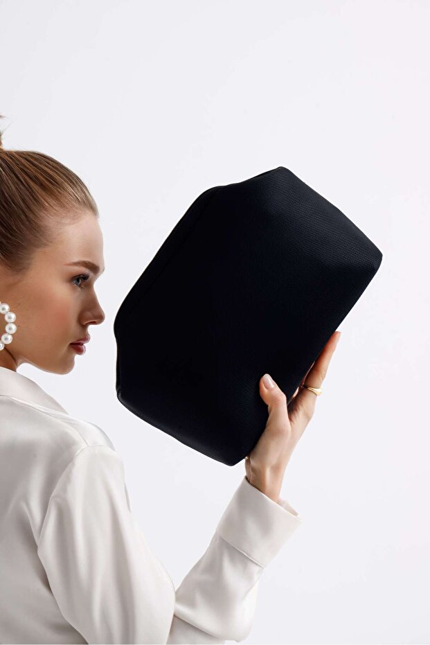 Women's Black Clutch Portfolio Handbag