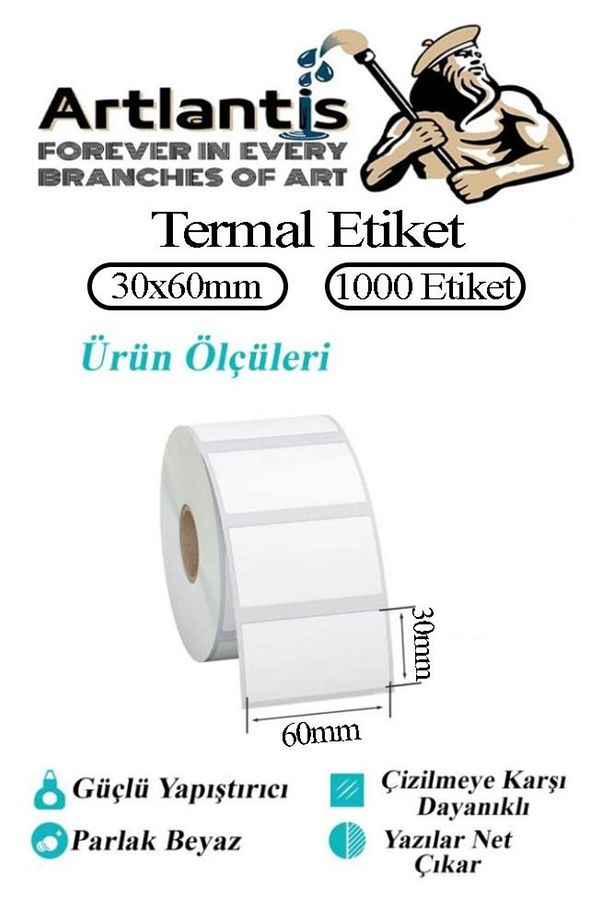 30x60 mm Barkod Etiketi Yapışkanlı 1 Adet Rulo Etiket Termal Barkot Terazi Etiketi 1000 li Barkod Ya - 3