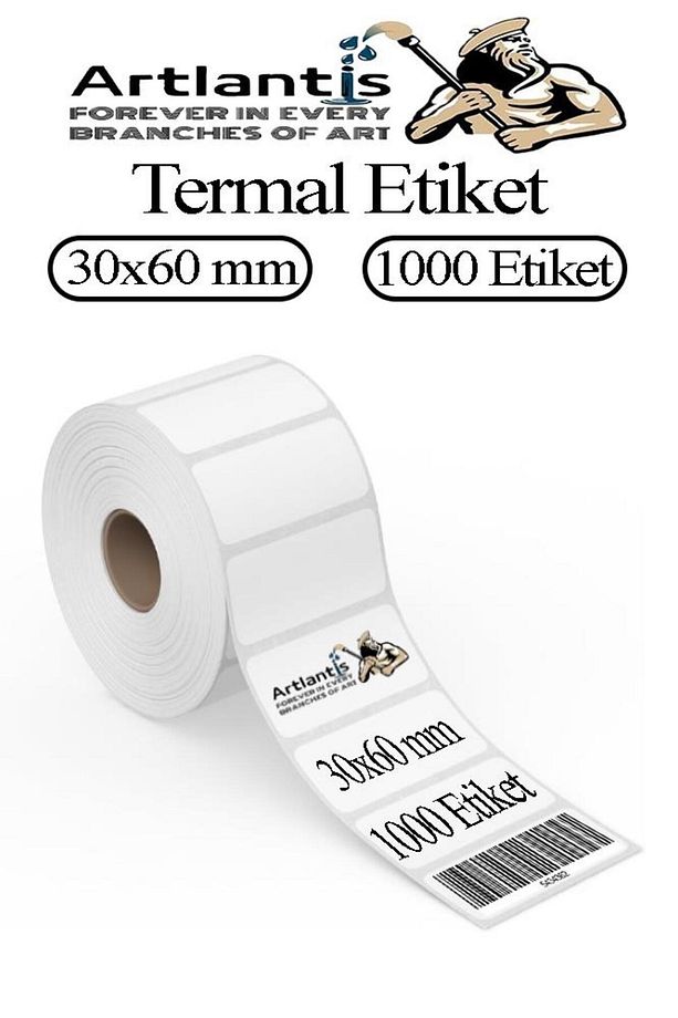 30x60 mm Barkod Etiketi Yapışkanlı 1 Adet Rulo Etiket Termal Barkot Terazi Etiketi 1000 li Barkod Ya - 1