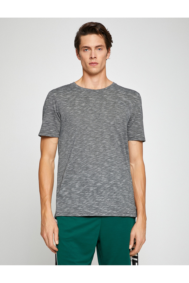 Basic Kırçıllı Tişört Bisiklet Yaka Slim Fit - 3