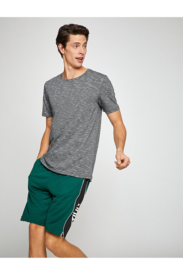 Basic Kırçıllı Tişört Bisiklet Yaka Slim Fit - 2