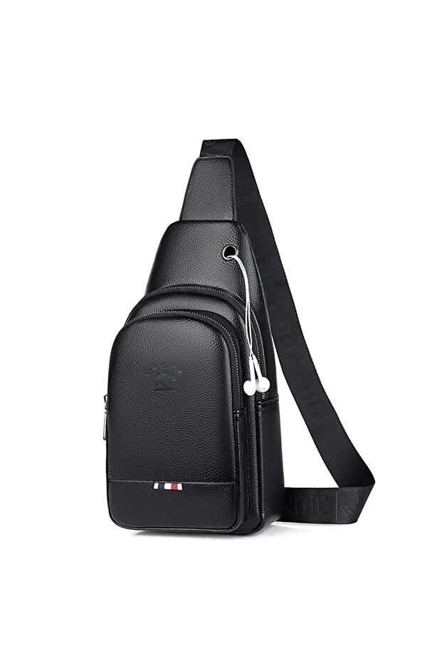 Men's Leather Cross Strap Shoulder and Waist Bag Suitable for Bidirectional Use