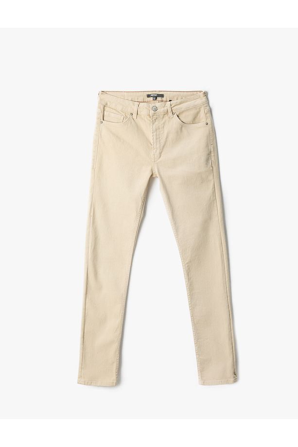 Basic Gabardin Pantolon 5 Cep Düğme Detaylı - 1