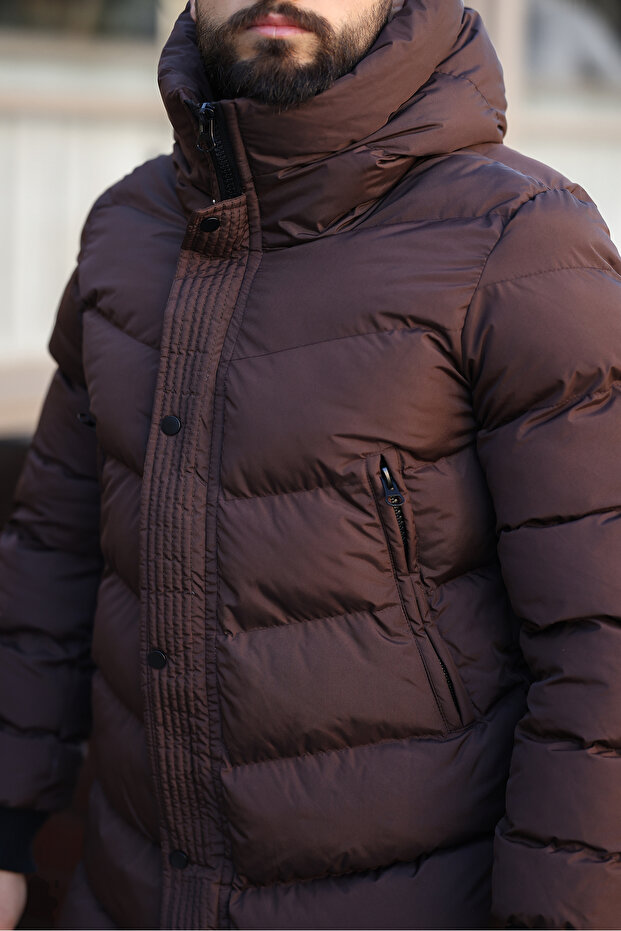 ЧОЛОВІЧЕ ЗИМОВЕ ДОВГЕ ПАЛЬТО З КАПЮШОНОМ І БІЧНОЮ ЗАСТІБКОЮ-БЛИСКАВКОЮ - 5