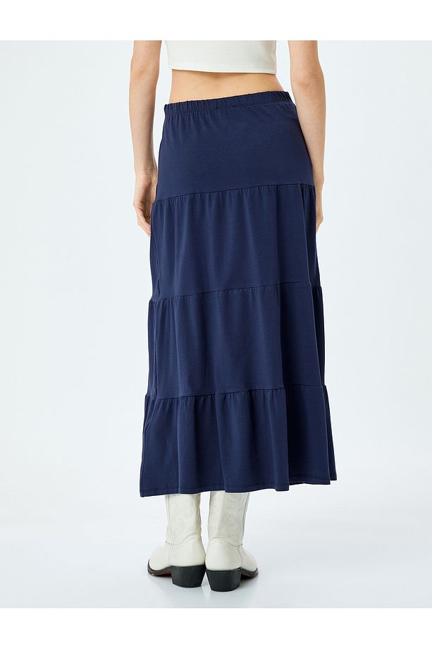 Yüksek Bel Oversize Katlı Volanlı Midi Etek - 4