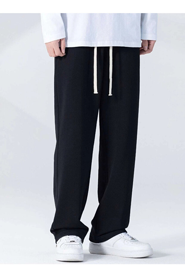 Siyah Baggy Oversize Düz Paça Eşofman Altı - 3