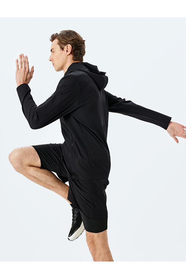 Zippered Parachute Fabric Hooded Sports Jacket