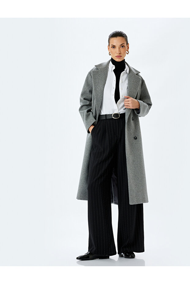 Long Double Breasted Oversize Cashmere Coat with Pockets