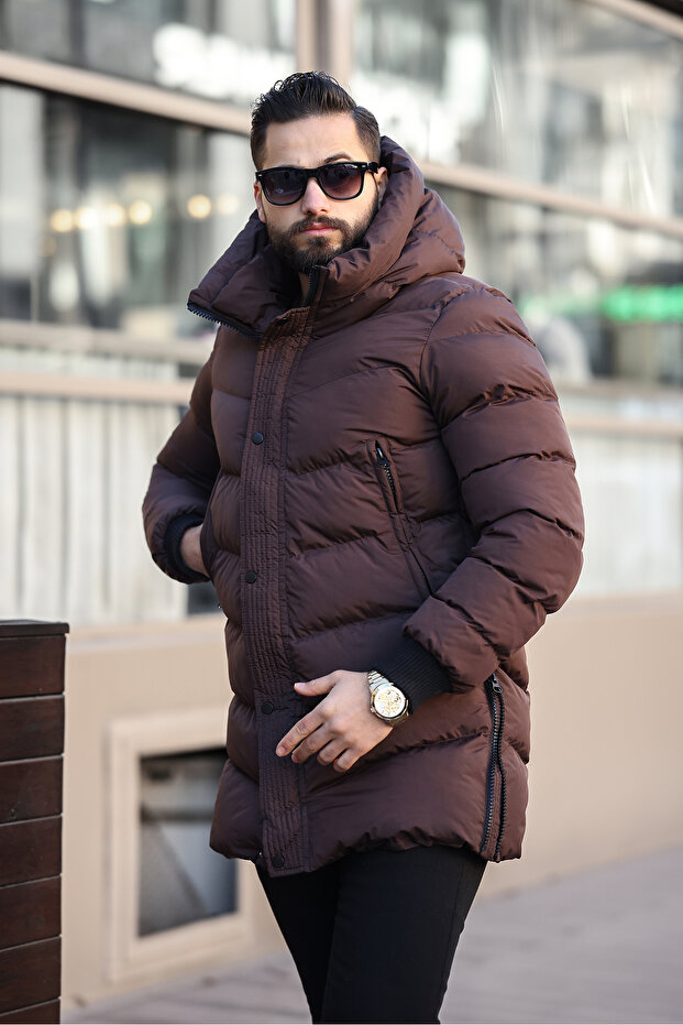 ЧОЛОВІЧЕ ЗИМОВЕ ДОВГЕ ПАЛЬТО З КАПЮШОНОМ І БІЧНОЮ ЗАСТІБКОЮ-БЛИСКАВКОЮ - 4