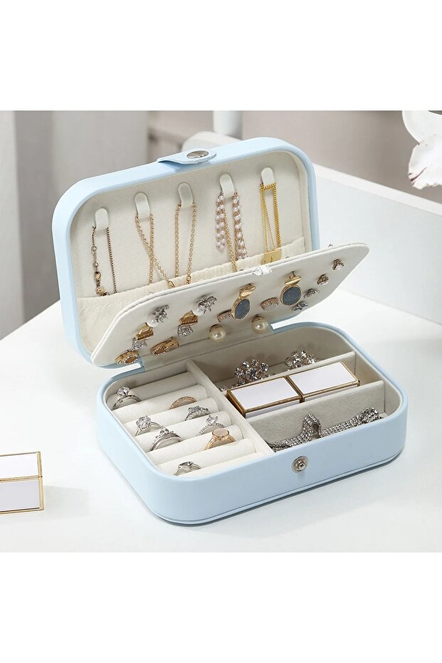 Rectangular 3-Compartment Jewelry Jewelry Box Ring Earring Necklace Travel Organizer