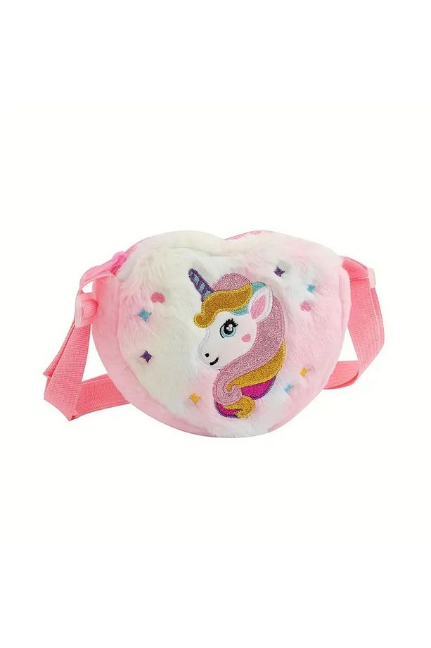 Peluş Unicorn İşlemeli Kalp Çapraz Çanta - Ayarlanabilir Askılı - 1