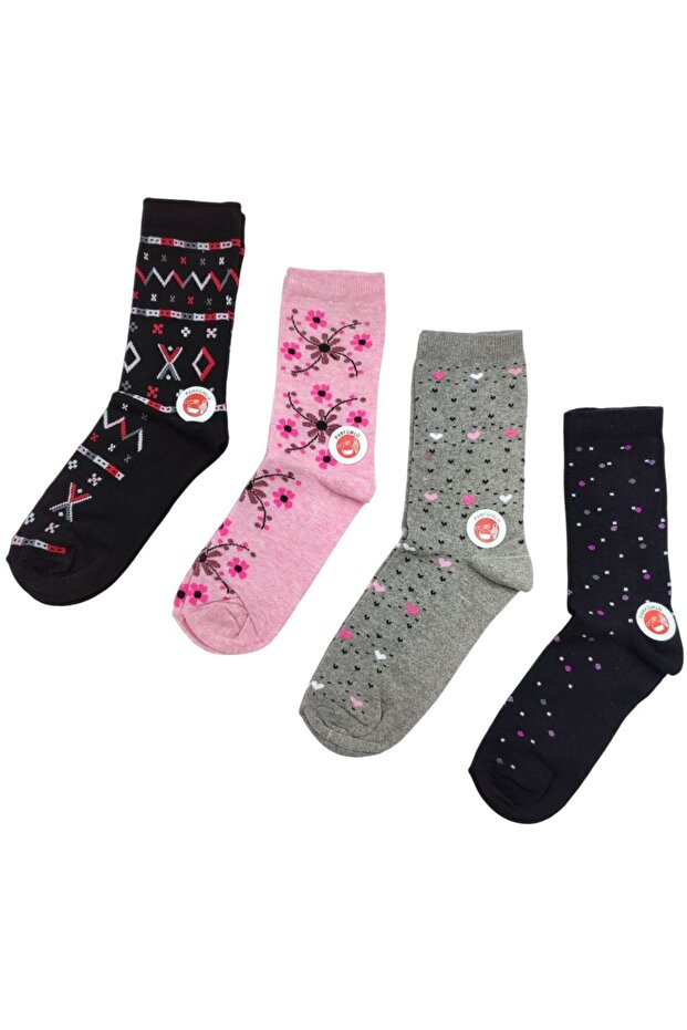 Women's 4 Pairs Colorful Patterned Cotton Long Socks Sock