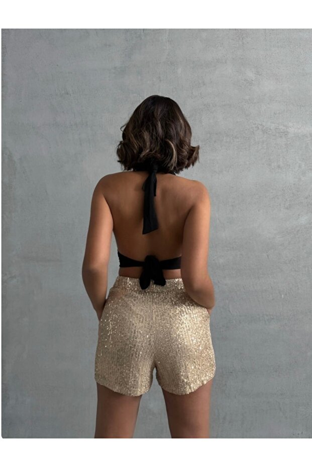 TAŞ RENGİ PULLU ABİYE ŞORT - 4