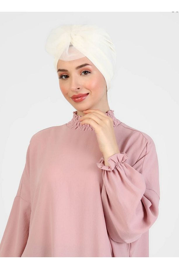 Sandy Tül Şilepo Tasarım Bone - Ekru - 4