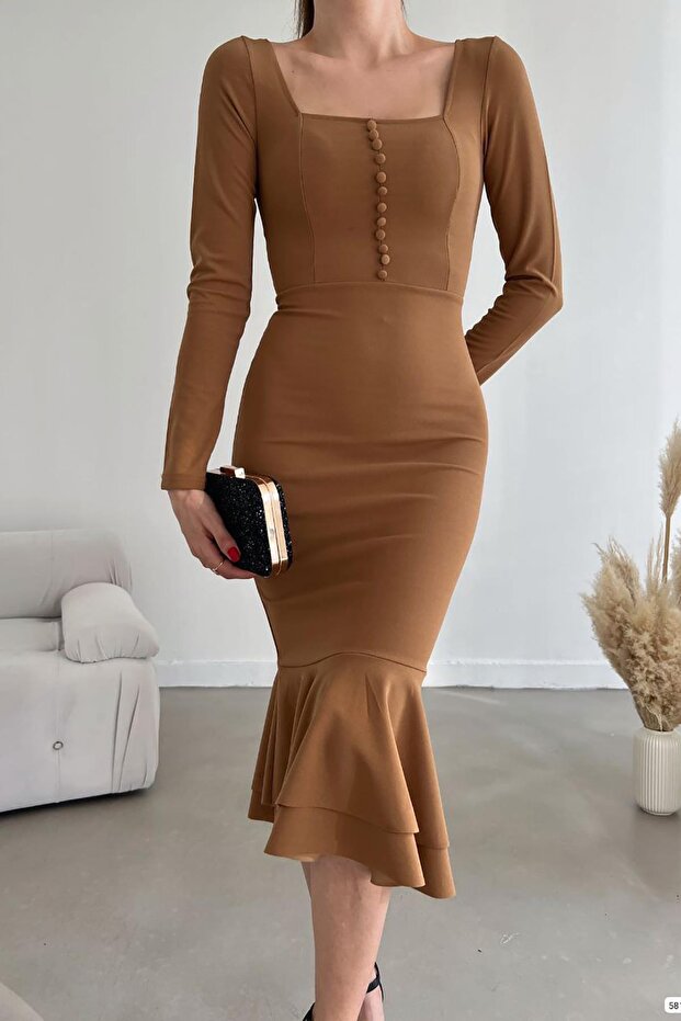 Rochie midi cu mânecă lungă Model Peste Maro - 6
