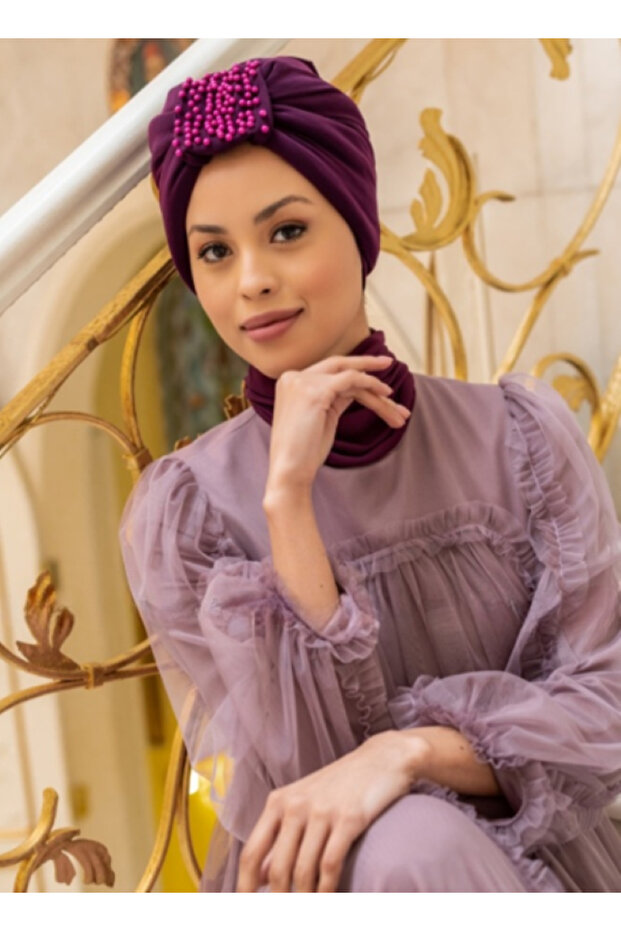 Sandy İncili Dolgu Tasarım Bone - Mürdüm - 2