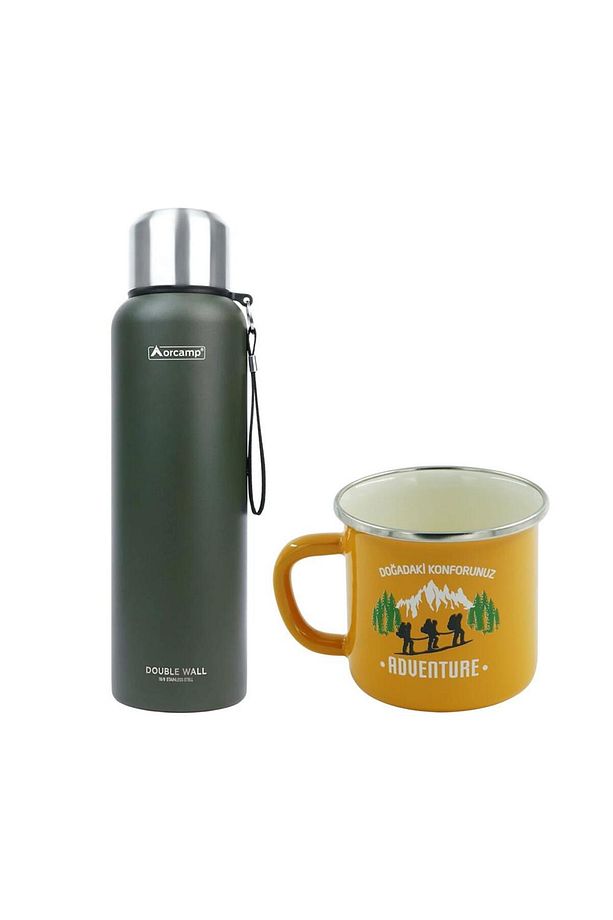 Çelik Termos 1,5 Lt Yeşil Out-5100 Emaye Adventure 180 ml Kupa Out-1900 Sarı Orc-069-b-s1 - 1