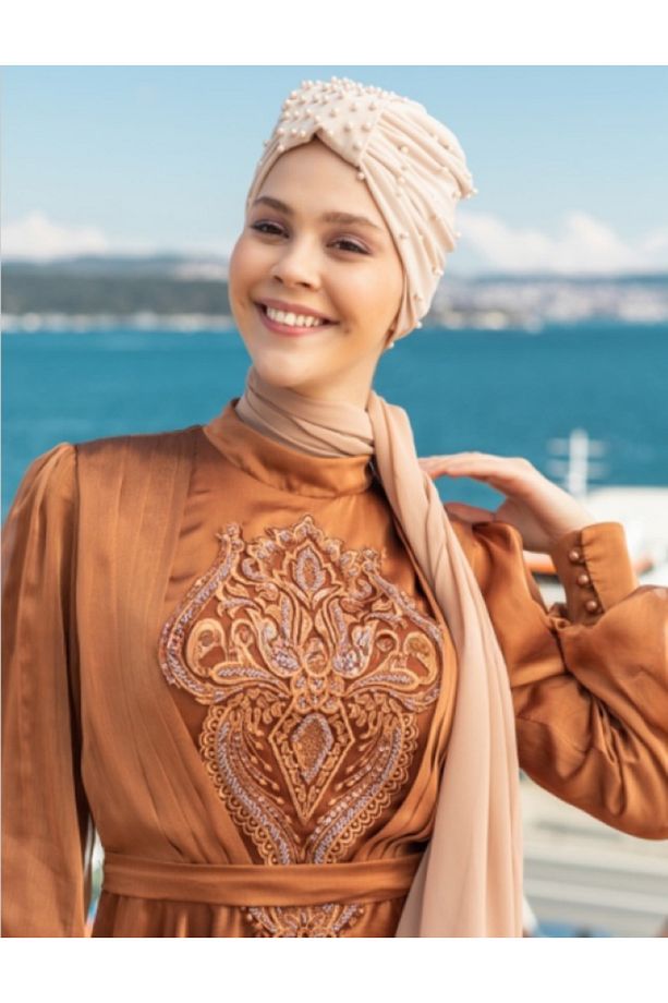 Sandy İnci Tanesi Tasarım Bone - Bej - 4