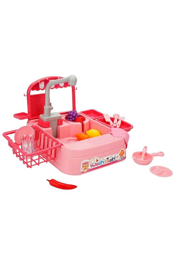 Pembe Su Akıtan Mutfak Lavabosu Seti - Çeşmeli Sesli Lavabo - Mutfak Seti - Su Akan Musluk - Akan Mu - 2