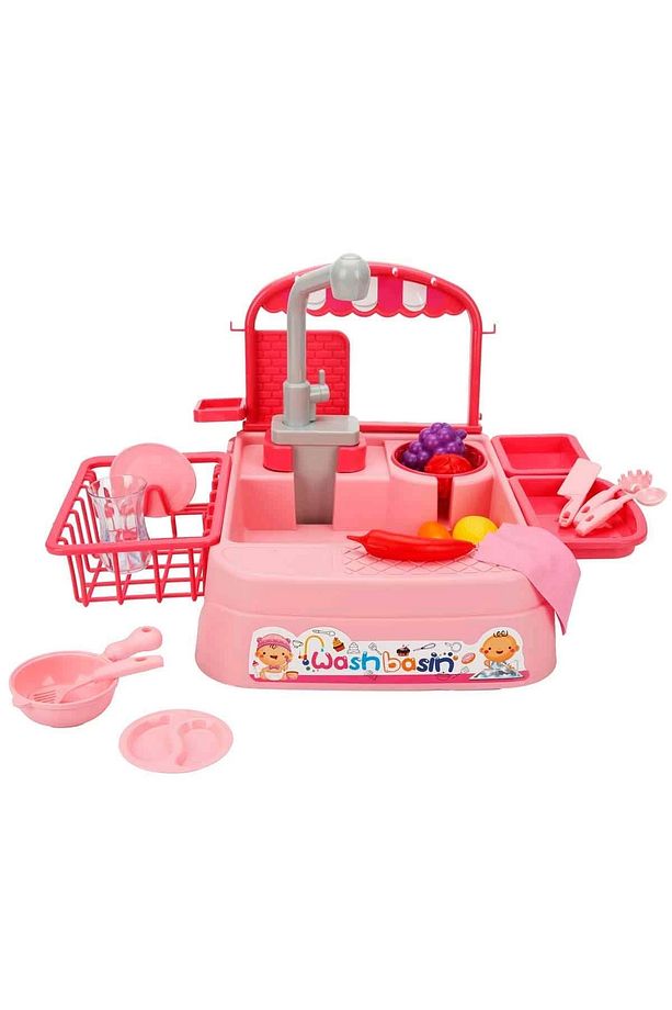 Pembe Su Akıtan Mutfak Lavabosu Seti - Çeşmeli Sesli Lavabo - Mutfak Seti - Su Akan Musluk - Akan Mu - 3