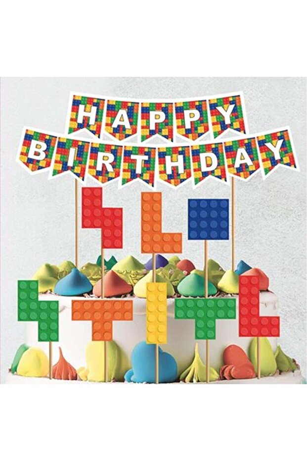 Colorful Blocks Themed Special Cut Cake Ornament 9 Pieces