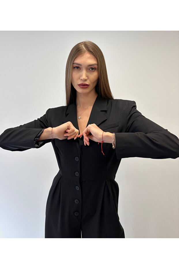 Omuz Vatkalı Düğmeli Tulum - 1