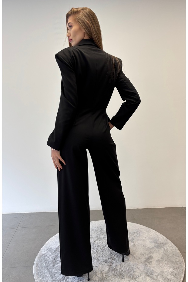 Omuz Vatkalı Düğmeli Tulum - 8