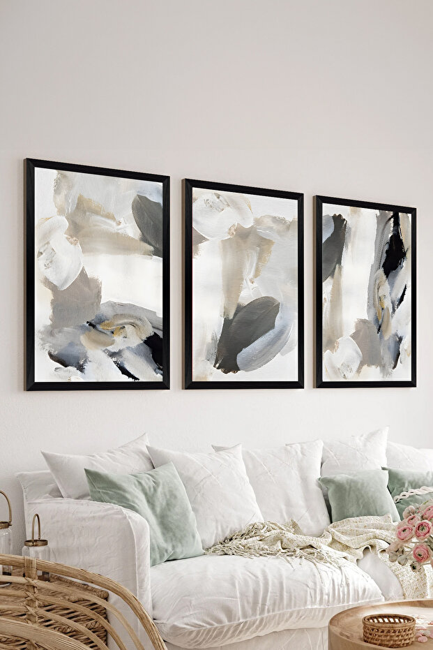 Artavessa 3 Parça Siyah Çerçeve Görünümlü MDF Poster Tablo Seti - Set 36