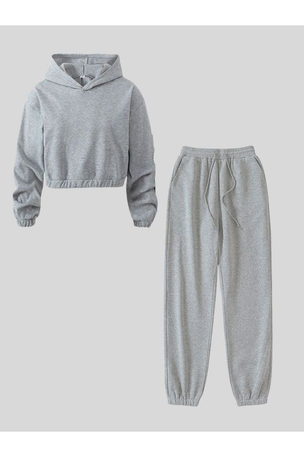 Sweat Crop&Lastikli Alt Kız Çocuk Eşofman Takımı - 1